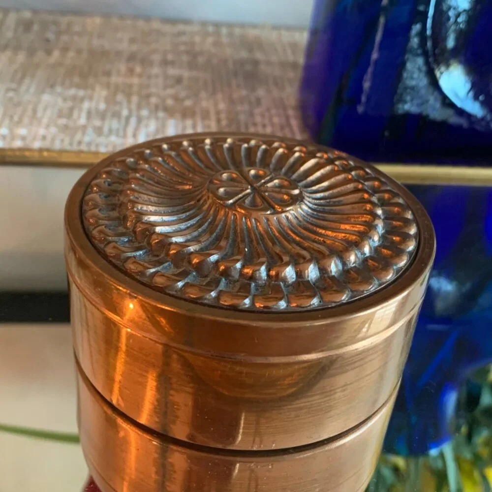 Beautiful Vintage MCM Ornate Decorative Copper Trinket Jewelry Box with Patina